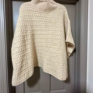 beachlunchlounge Cream Tan Cable Knit Poncho Sweater Large